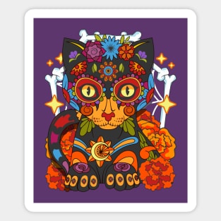 Day of the Dead Cat Colorful Día de Los Muertos Sugar Skull Magnet